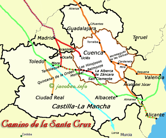 Mapa del Camino de la Santa Cruz, hacer clic para verlo ampliado